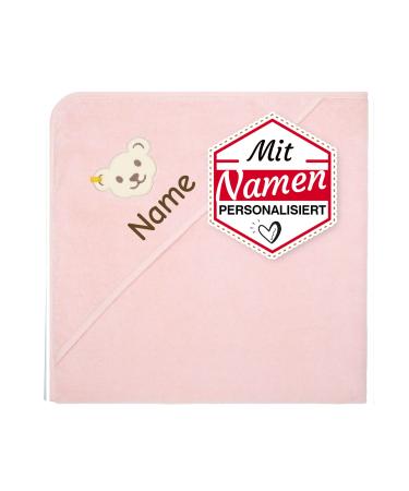Lalalo Steiff Bath towel with hood girl hooded towel embroidered with name for baby & children terry bath towel/baby bath towel 100x100 cm (pink)