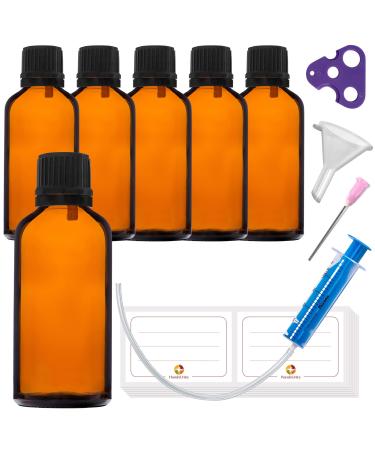 Handsunity 50ml-6Stk dropper insert Small amber glass bottle-pharmacy glass with black drop of dripping closure from brown las set including 18 aids 50ml-6 pieces black cap