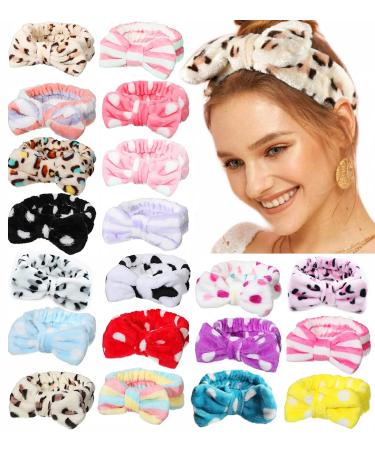 Tergy Facial Spa Headband Soft Coral Fleece Makeup Headband Bow Hair Band Head Wraps for Washing Face Elastic Head Wraps for Women Girls (20PCS)