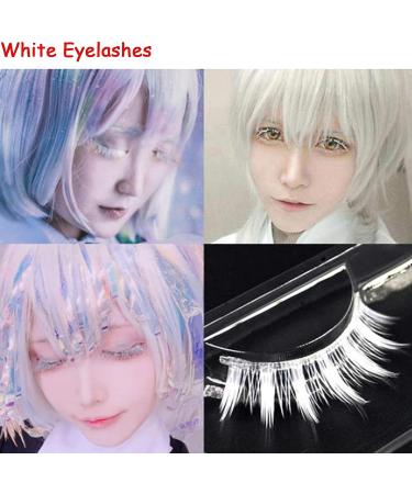 White Halloween False Eyelashes - Anime Cosplay Makeup - Masquerade Party Lashes - 2 Pairs (Upper & Bottom) - Buy Online on GoSupps.com
