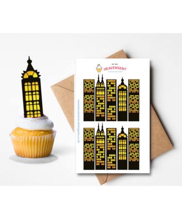 20x Pre-cut Standing Sky Scrapers Superhero Building Small Edible Thick Wafer Standing Cupcake Toppers Birthday Party Cake Decorations