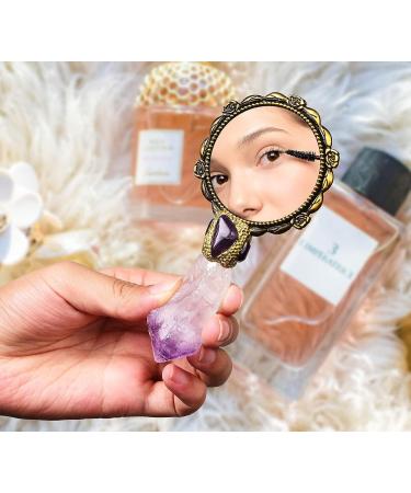 AMOYSTONE Purple Handheld Mini Makeup Mirror with Plated Tourmaline Handle - Decorative Gift for Mom - Buy Online on GoSupps.com