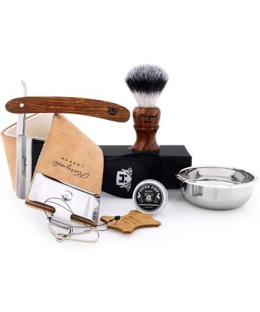 Haryali London Razor set-6-part shaving brush set-sustainable shaving set-wood-razor brush-razor-shaving bowl-leather stripes-Hon mass-alum wand-for smooth shaving - Buy Online on GoSupps.com