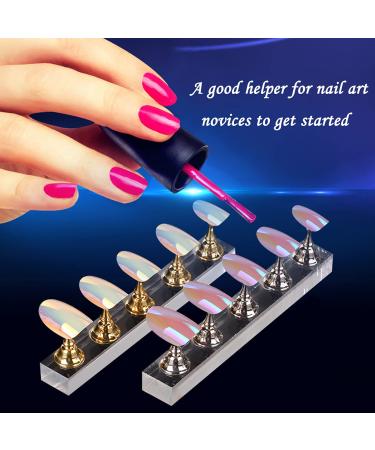 DIY Magnetic Nail Holder Set - Gold & Silver | Handmade Nail Training Display Stand with 20 Fake Nails and 126 Reusable Putty Clay Pieces - Buy Online on GoSupps.com