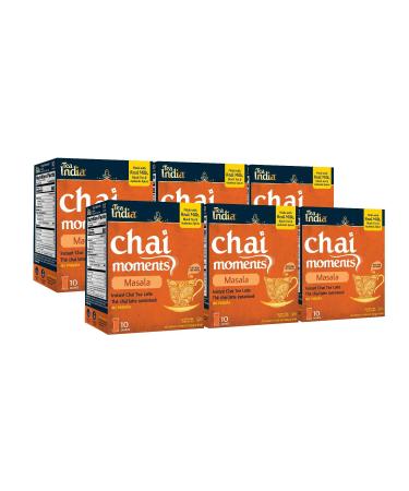 Tea India Chai Moments Masala Chai Tea Instant Latte Mix Flavorful Blend Of Premium Black Tea & Natural Ingredients Traditional Indian Caffeinated Tea Individually wrapped 10 Sachets Pack of 6