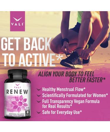 VALI Renew PMS Relief Supplement - Herbal Formula for Women's Menstrual Cycle Support Cramps & Mood Relief - 60 Veggie Capsules - Buy Online on GoSupps.com