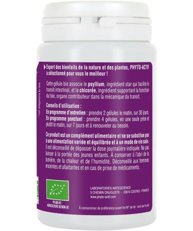 PHYTO-ACTIVE | Colon Transit + | Dietary Supplement Digestion | Normal Intestinal Function | Facilitates Intestinal Transit | Psyllium & Chicory Blonde | Organic | 60 Capsules - Buy Online on GoSupps.com