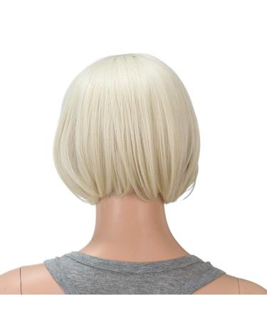 SWACC 10 Inch Short Straight Bob Wig with Bangs - Platinum Blonde | Synthetic Colorful Cosplay Party Wig for Women and Kids with Wig Cap - Buy Online on GoSupps.com
