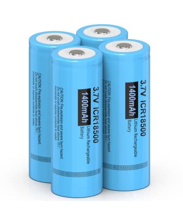 ICR18500 Rechargeable Li-Ion Batteries 3.7V 1400mah with Flat Top for Flashlight Solar Garden Light(4pc)(They are Not AA AAA Size Batteries)