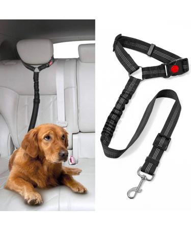 Dog Seat Belt Car Harness Seatbelt for Pet Cars Safety Lead Adjustable Clip Restraint Headrest Elastic Bungee No Tangle Leash for Small Medium Puppy in Vehicle Travel (Black)