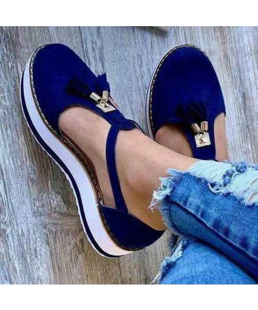 New summer sandals for women fashionable buckle strap solid fringe paragraph flat plateau sales casual women's sandals in oversize closed toe shoes outdoor sales vintage-stran 3 bluewa 39 EU