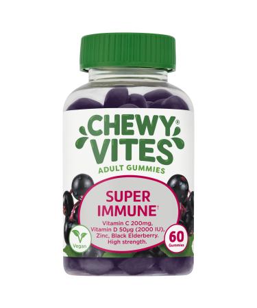 Chewy Vites Adults Super Immune | 60 Gummy Vitamins | Extra-Strength Vitamin D 200 IU | 200mg Vitamin C | 8 mg Zinc | Elderberry | Real Fruit Juice | Vegan 60 Count (Pack of 1) Adults Super Immune