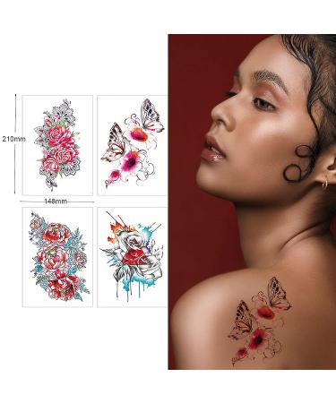 CAIJINEW 20 Sheets Large Flowers Temporary Tattoos - Waterproof, Long Lasting, Realistic Fake Arm Tattoo Stickers for Women, Girls, and Kids - Color 02 - Buy Online on GoSupps.com