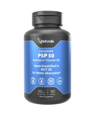 Naturalis Liposomal P-5-P 50mg Activated Vitamin B6 Nano-Emulsified in MCT Oil for Better Absorption | Non-GMO and Soy Free | Support Energy Metabolism and Neurological Function | 90 Softgels 90 Count (Pack of 1)