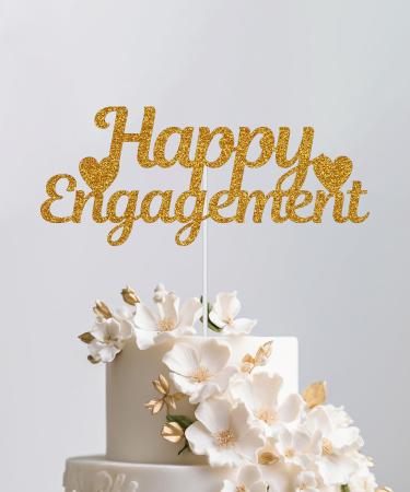 Trimming Shop Happy Engagement Glitter Cake Topper - Heart Design Cake Pick Decorations for Engagement Proposal Couple Bridal Shower Bachelorette Party Supplies Gold Gold Happy Engagement - Heart