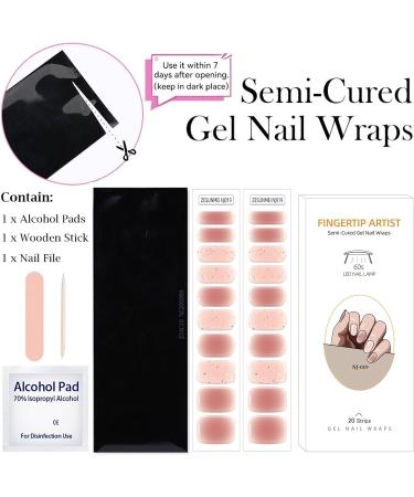 20Pcs Gel Nail Stickers Semi Cured Gel Nail Strips Nude Pink Gradient Self-adhesive Nail Wraps Long-Lasting Gel Nail Polish Strips Manicure Stickers Set with Prep Pads Nail File & Wooden Stick Pink Gradient Dot - Buy Online on GoSupps.com