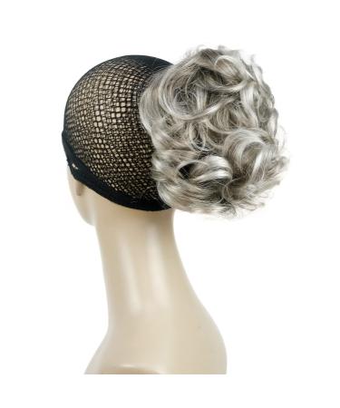 Aimole Lady Short Curly Synthetic Ponytail Clip on Extensions (48T Light Gray Blonde with Dark Root)