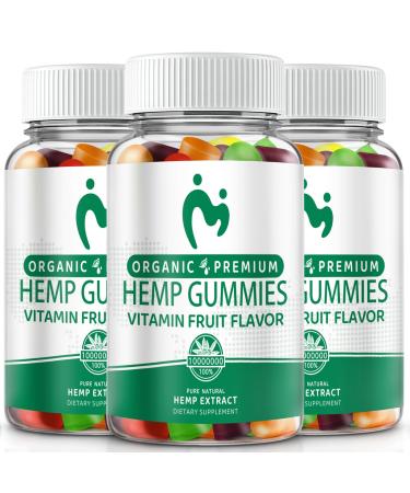 Hemp Gummies for Pain Sleep Relax Anxiety 100% Natural Pure Extra Strength Organic Hemp Oil Extract Vegan Low Sugar Edible Gummy for Adults(3 Pack)