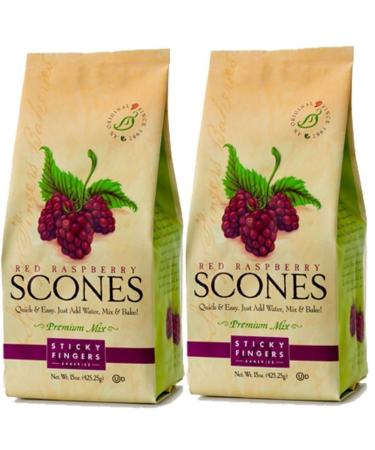 Sticky Fingers Scone Mix (Pack of 2) 15 Ounce Bags - All Natural Scone Baking Mix (Raspberry)
