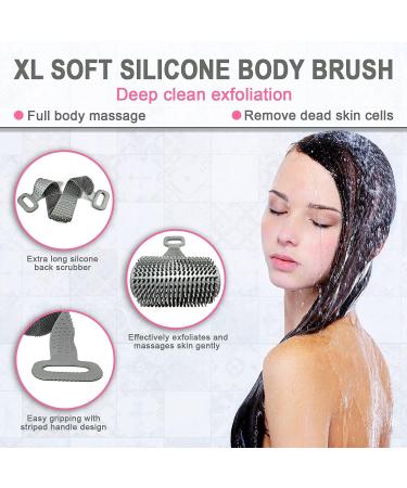 35.5/90cm Silicone Back Scrubber for Shower - Double Sided Body Brush and Massage - Fast Drying - Travel Ready - Grey - Buy Online on GoSupps.com