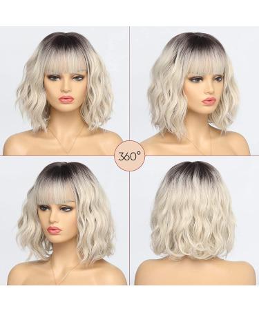 Bestung Ombre Dark Blonde Bob Wig with Fringe | Neck Length Wavy Blonde Hair Wig for Women | Natural Looking Synthetic Fancy Dress Wig (10 Inches) - Buy Online on GoSupps.com