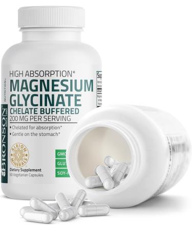 Bronson Magnesium Glycinate 200 MG - High Absorption Gentle on Stomach Non-GMO 60 Vegetarian Capsules - International Shipping Available - Buy Online on GoSupps.com