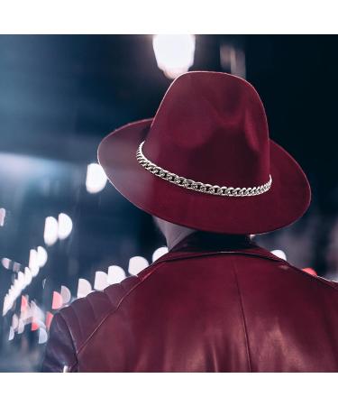 Gossifan Wine Red Fedora Hat with Chain Belt Buckle - Size 7 1/8-7 1/4 - Buy Online on GoSupps.com