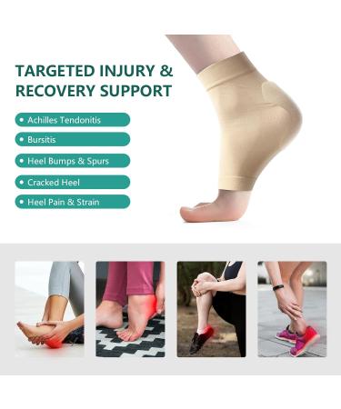 Welnove Achilles Tendonitis Heel Protector Socks - Compression Support & Gel Padded Sleeve for Bursitis Tendonitis Relief - 1 Pair Beige - Buy Online on GoSupps.com
