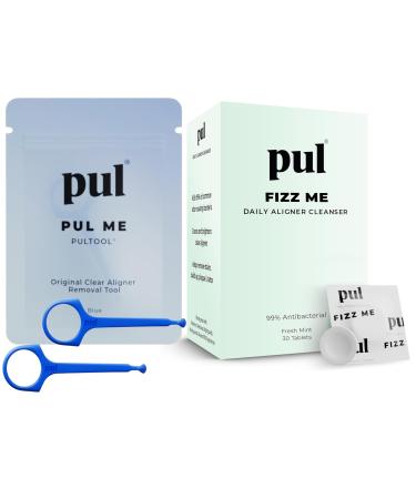 PUL Aligner Care Bundle: Pack of 30 Cleaner Tablets + 2-Pack of Clear Aligner Removal Tool Compatible with Invisalign Clear Retainers Dentures Night & Mouth Guards All Dental Removables