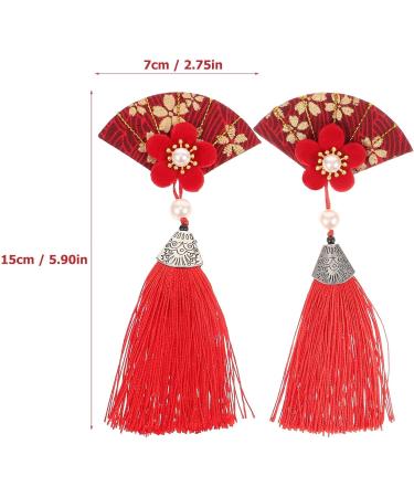 Gadpiparty 1 Pair Japanese Hair Clips Kimono Flower Hair Pins with Tassel Floral Fan Hair Barrette Hair Ornament for Women Girls Red - Buy Online on GoSupps.com