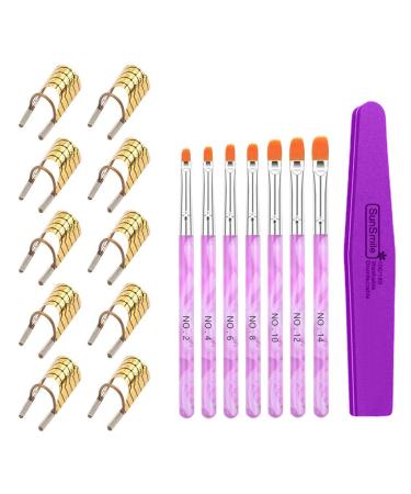 YSMORLA 18 pieces nail template reusable nail art form guide extension modeling template stencils with nails brush uv gel brush set and nail file for gel & acrylic nailart