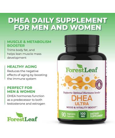 Forest Leaf DHEA 100mg Daily Hormone Supplement - 90 Veg Capsules for Healthy Metabolism, Mood, Performance, Brain & Immune Function - Buy Online on GoSupps.com