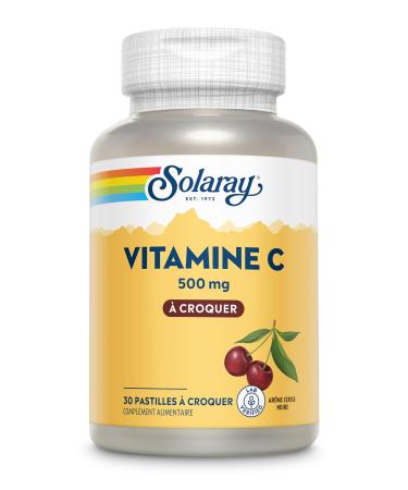 Solaray Vitamine C 500mg | 100 Pastilles croquer ar me cerise noire | nergie et antioxydant |1 flacon de 100 pastilles
