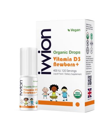 Organic Vegan 400IU Vitamin D3 120 Drops Baby Drop for Infants & Toddlers | USDA Organic Non-GMO Plant-Based No Additives or Preservatives All Natural Made in UK Organic Baby Drops - 400IU