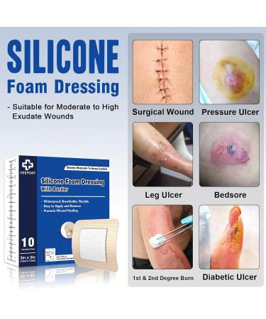Ceeport 3x3 Silicone Foam Dressing 10 Pack - Waterproof & High Absorbency Wound Care Bandages - Buy Online on GoSupps.com