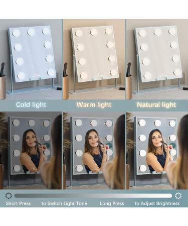 FTOYIN Lighted Vanity Mirror with Wireless Charge - Hollywood Style with 9 Dimmable LED Bulbs and 3 Color Modes, 5X Magnification - Buy Online on GoSupps.com