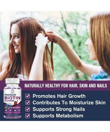 BBEEAAUU Biotin Gummy Vitamins for Hair, Skin, & Nails Growth - 120 Count x 2 Pack | 10000mg Vegan Pectin Gummies - Blueberry Flavor - Buy Online on GoSupps.com