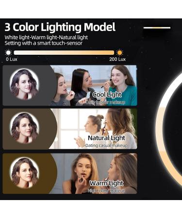 HOMEMIRO 8.3 Large Lighted Makeup Mirror - 3 Color Lights, Stepless Dimming, LED Vanity Mirror for Makeup - 5X Magnifying Travel Mirror - Black - Buy Online on GoSupps.com