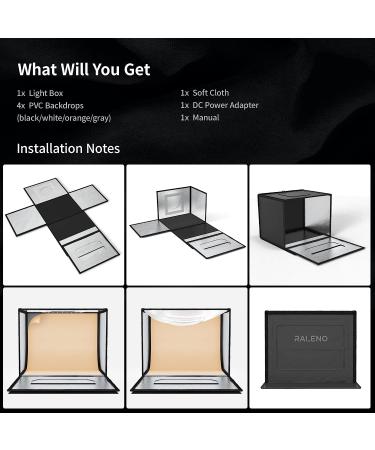 RALENO 24W Photo Studio Light Box 16x12x12 - Portable Photography Tent with 5500K Daylight Bulbs and 80 LED Beads - 94 CRI - Includes 4 PVC Anti-Dust Backgrounds - PKL-D440 - Buy Online on GoSupps.com