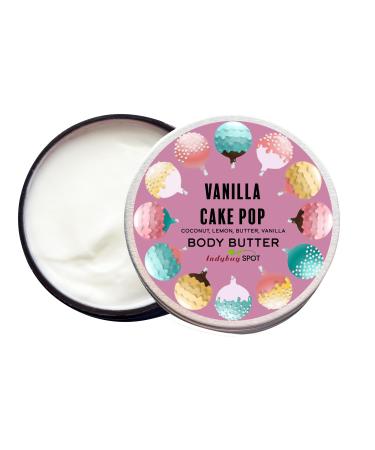 Ladybug Spot Vanilla Cake Pop Body Butter | 2 oz Jar | 12% Shea Butter Coconut Oil Hyaluronic Acid Vitamins B5 & E | Non-Greasy Fast-Absorbing Moisturizer