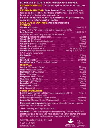Swiss Natural Total One Multi Vitamin & Mineral | Women 50+ with Calcium Cranberry & Vitamin B12 Without Iron | Daily Maintenance for Overall Health | No Preservatives or Dairy | 90 Caplets - Buy Online on GoSupps.com