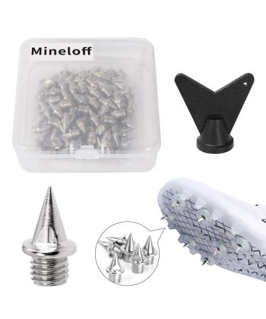 Mineloff Track Spikes Replacement for Track Shoes,Steel Pyramid Spikes for Running,Hiking,High Jumping,Cross Country,with Storage Box and Wrench,100pcs Silver