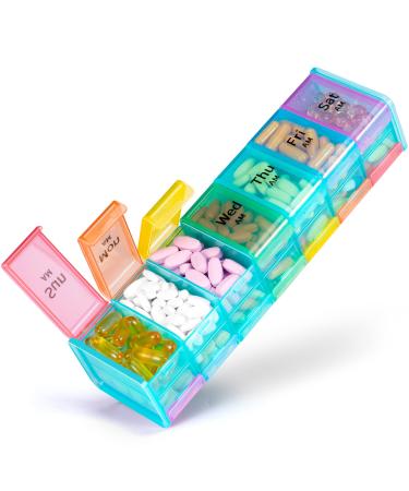 Extra Large Weekly Pill Organizer 2 Times a Day - Betife 7 Day Pill Box, AM PM Pill Case with Double Layer Jumbo Compartment for Pills, Vitamin, Fish Oil, Supplements(Cyan) Cyan-double Layer