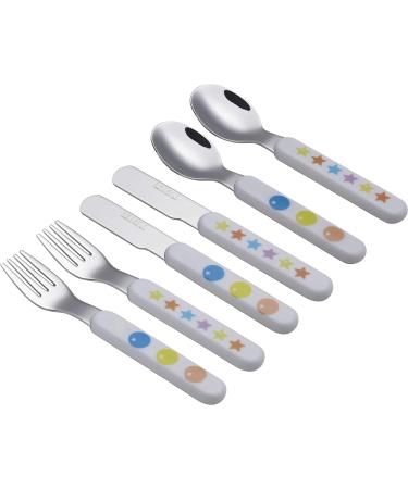 EXZACT Kids Cutlery Set - 6pcs Stainless Steel 18/10 Children's Flatware with Plastic Handles - BPA Free Toddler Utensils - Stars & Dots Design - 2 Forks, 2 Knives, 2 Spoons - Buy Online on GoSupps.com