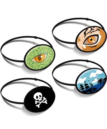 4 Pcs Halloween Kids Eye Patch Silk Adjustable Pirate Eye Patches for Adults Single Right Left Eyepatch Lazy Eye Patches with Elastic Strap for Halloween Christmas Skull Pirate Theme Party Favors