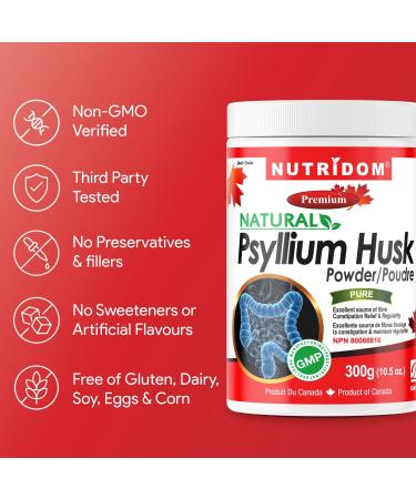 Nutridom Psyllium Husk Powder 300g Finely Ground Pure Soluble Fibre Supplement Non-GMO No Additives Keto Friendly Gluten free Dairy free and Soy free - Buy Online on GoSupps.com