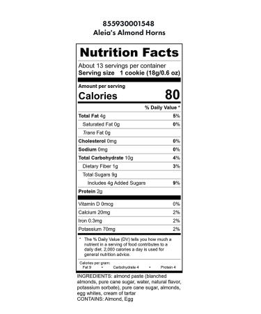 Aleia's Almond Horns Gluten Free 9oz - Delicious Gluten-Free Almond Horns for a Tasty Treat! - Buy Online on GoSupps.com