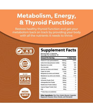 Pure Thyroid Support Supplement with Iodine - Boost Energy, Mood, and Weight Loss - Natural Thyroid Vitamins for Women - Buy Online on GoSupps.com