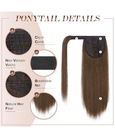 Fine Ponytail Extensions - Smooth Long Clip-In Braid Hair Extensions for Women | 35 cm Moss Brown Synthetic Hair - Buy Online on GoSupps.com