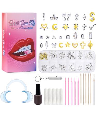Tooth Gems Kit Fashionable DIY Teeth Jewelry with Shiny Crystals Tooth Gems Decoration Starter Kit Teeth Gems Kit gold and silver